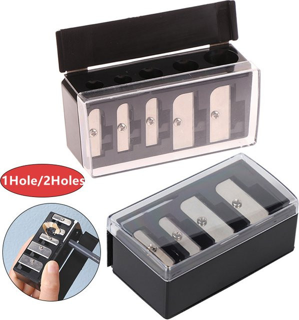 Multifunktionaler Bleistiftspitzer mit Deckel für Eyeliner und Lipliner, 4 oder 5 Löcher, Schwarz, Kunststoff - Bild 1
