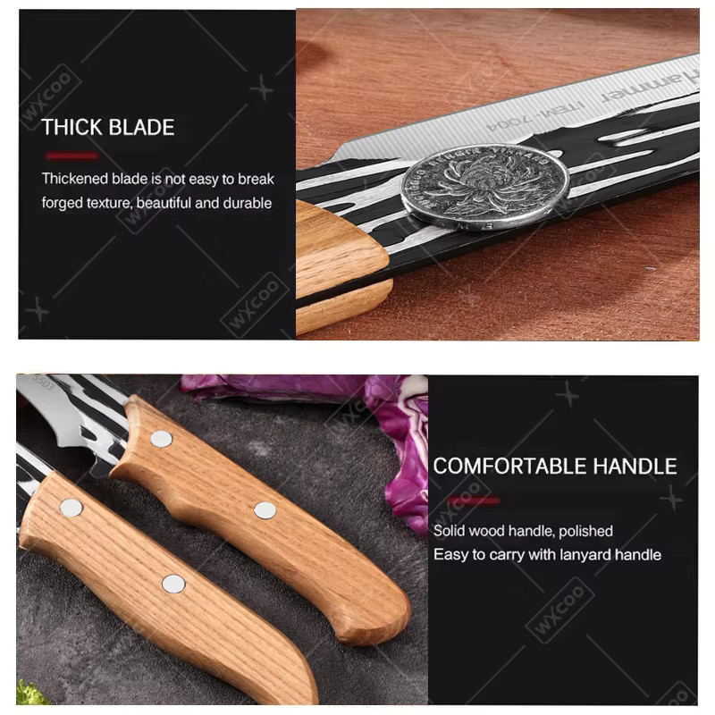 WXCOO Professionelles Ausbeinmesser aus handgeschmiedetem Stahl mit ergonomischem Holzgriff für Fleisch, Obst und Gemüse - Bild 5