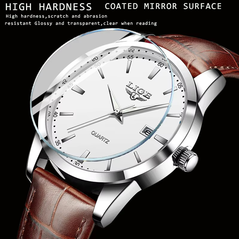 LIGE Armbanduhr, Quarz, Leder, Weiß, Herren - Bild 4