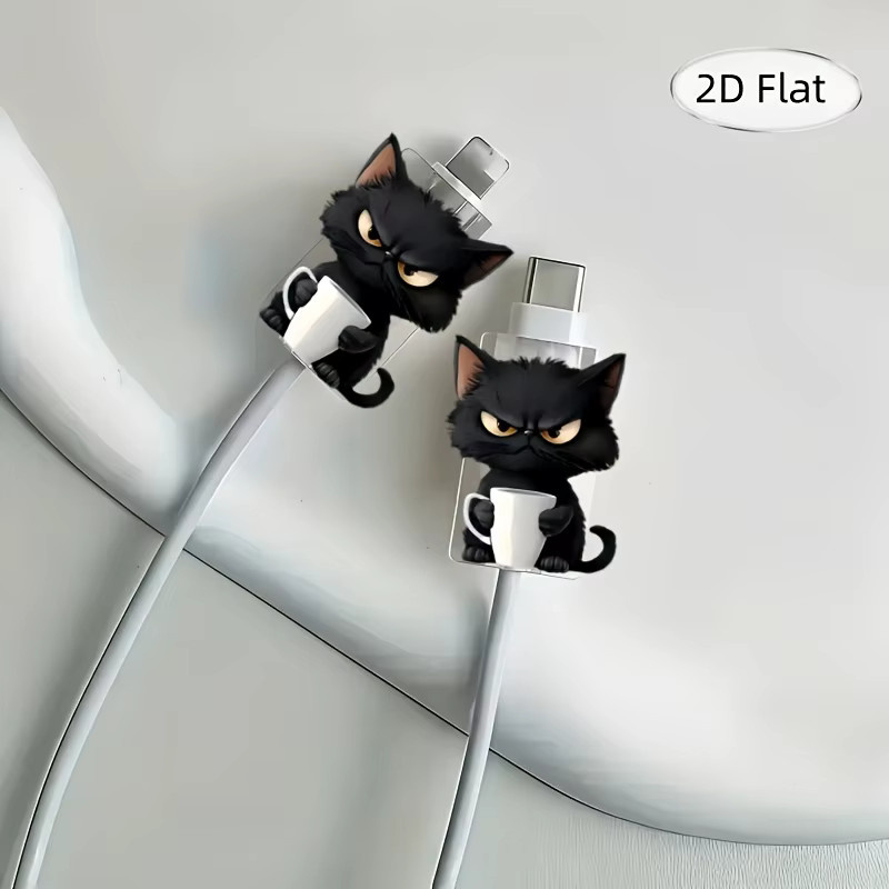 2 Stück Kabelschutz mit 2D-Katzenmuster in Schwarz für Typ-C Ladekabel, kratzfeste Kunststoff-Kabelhülle - Bild 3
