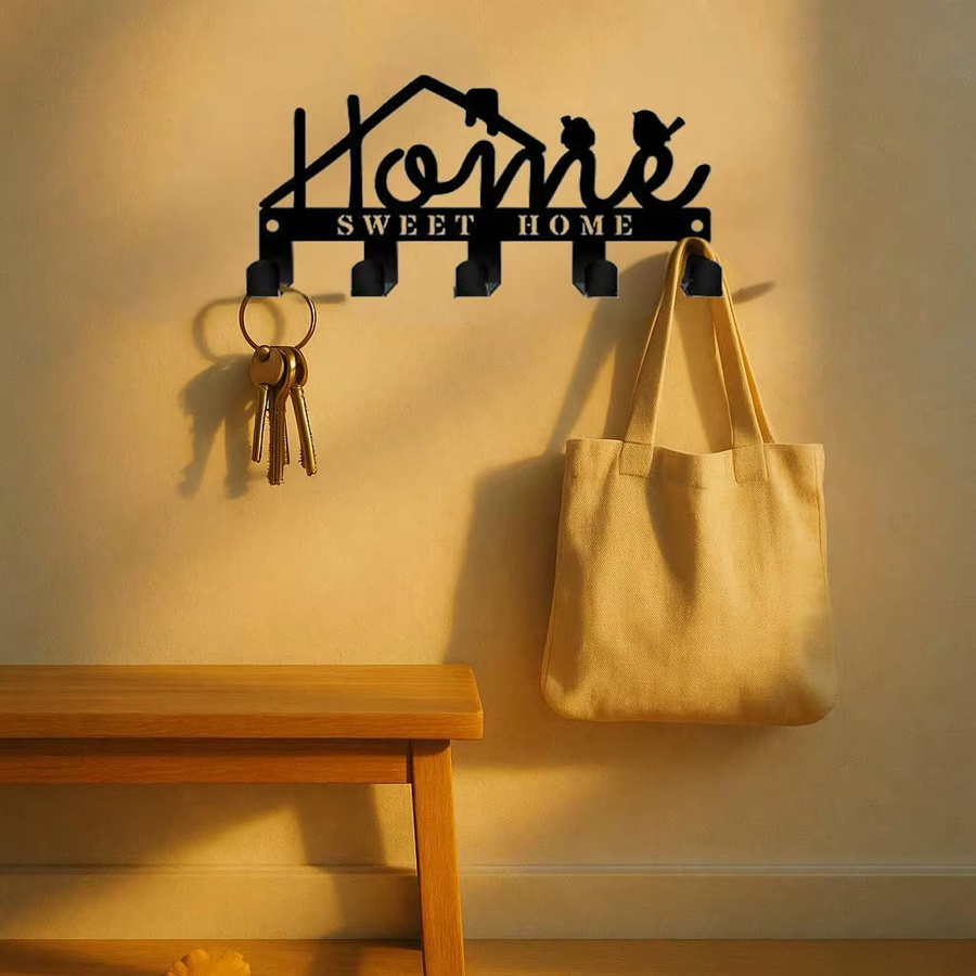 HELLOYOUNG Metall-Wandhaken-Set in Schwarz, minimalistischer abstrakter Schlüsselhalter und moderne Garderobenleiste für Flur und Badezimmer - Bild 2