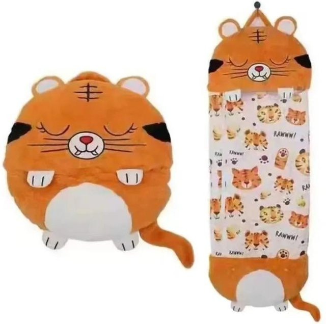 LAOHU Kinder Plüsch Schlafsack mit Kissen in Weiß und Orange mit Tier-Design - Bild 1