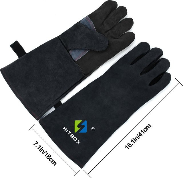 HITBOX Schweißhandschuhe Schwarz 14 Zoll Hitzebeständig für MMA TIG MIG Lichtbogenschweißen - Bild 1