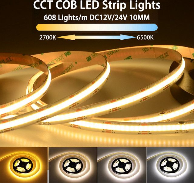 YSRSAI 24 V FCOB CCT LED-Lichtleiste, linear, dimmbar, 608 LEDs, 2700 K–6500 K, zweifarbig, RA90 - Bild 1