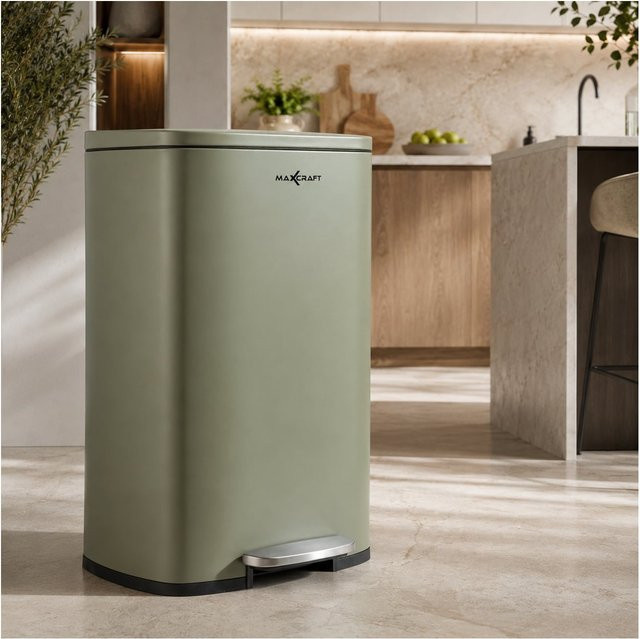 MAXCRAFT Treteimer mit Soft Close Deckel aus beschichtetem Stahl, 50 Liter, Grün - Bild 1