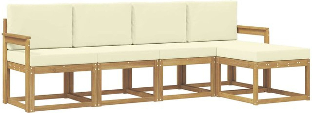 vidaXL Outdoor-Sofagarnitur aus Akazie mit 5 Kissen in Weiß und Beige im skandinavischen Design - Bild 1