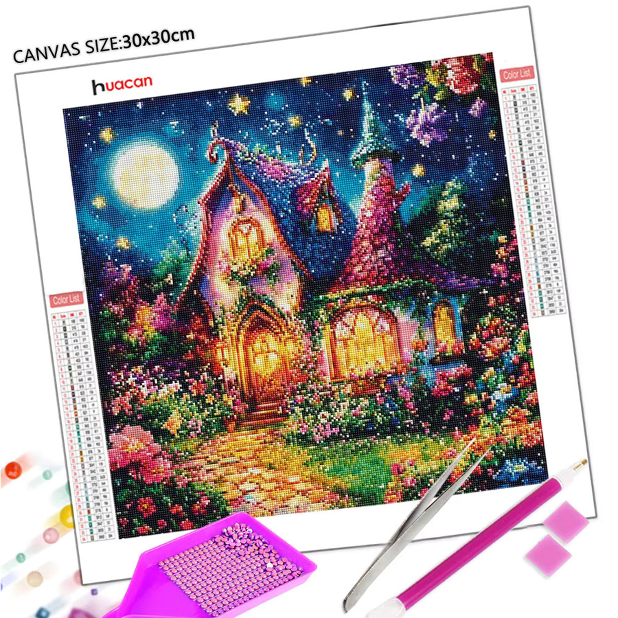 Huacan Diamant-Malset Mondhaus Garten Landschaft als Diamant-Mosaik in Multicolour, B/H: 20 x 20 cm - Bild 2