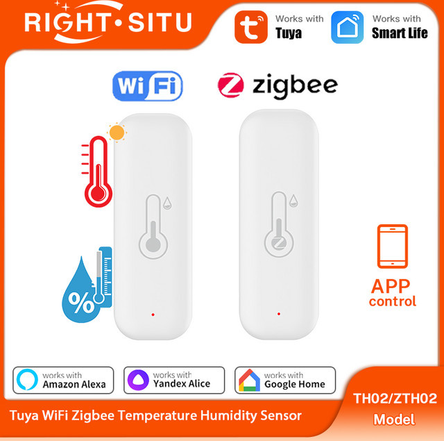 RightSitu Temperatur- und Feuchtigkeitssensor mit Tuya WiFi und Zigbee 3.0, weiß, Smart Home Steuerung via SmartLife App, Alexa und Yandex - Bild 1