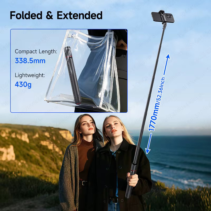 TOKQI Auto Pop-Up Selfie-Stick Stativ mit verstecktem Handyhalter und Bluetooth-Magnetfernbedienung in Schwarz, ausziehbar auf 133 cm - Bild 4