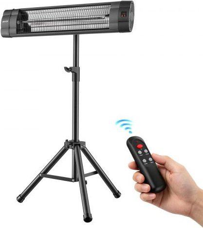VEVOR Infrarot Heizstrahler 2500W mit Stativ und Fernbedienung, Elektrischer Infrarotstrahler Schwarz für Garten Terrasse und Balkon, 3 Heizstufen und 24h Timer, 2-in-1 Wand- und Standgerät, B/T/H: 122,0 x 61,0 x 86,6 cm - Bild 1
