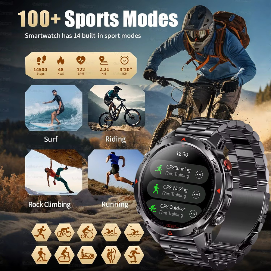 GUHUAVMI T-Rex 3 Pro Smartwatch in Schwarz mit AMOLED-Display, Dualband GNSS, AGPS, Kompass und Höhenmesser, 10 ATM wasserdicht für Sport und Schwimmen - Bild 6