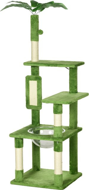 PawHut Katzenbaum in Grün mit Hängematte, Spielzeug und Plüschbezug, H x B x T: 142 x 49 x 49 cm - Bild 1