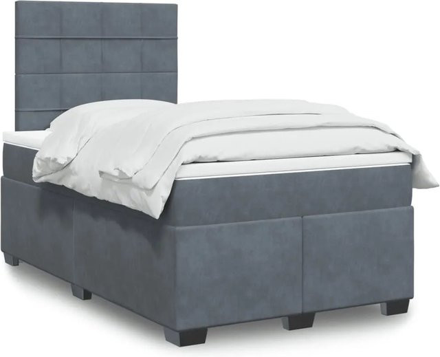 vidaXL Boxspringbett mit Matratze in Dunkelgrau und Weiß, Hybrid-Design aus Samt mit USB-Ladeport und Unterbettbeleuchtung, B/T: 120 x 200 cm - Bild 1