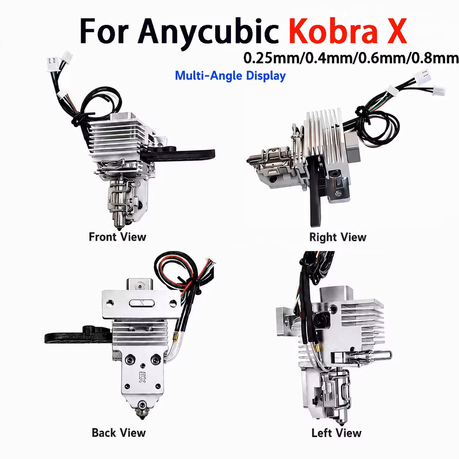 Anycubic Kobra X Hotend-Montagekit in Silber mit Dehnungsmessfühler und Düsen in 0,25 mm, 0,4 mm, 0,6 mm und 0,8 mm sowie Druckkopf für FDM 3D-Drucker - Bild 4