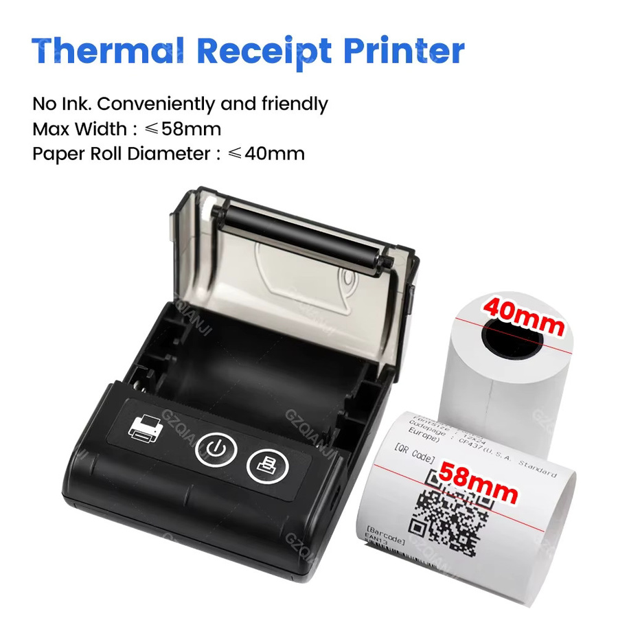 KMZONE Mini Bluetooth Thermodrucker Schwarz mit USB-Anschluss für iOS, Android und Computer, 58mm Druckbreite - Bild 4