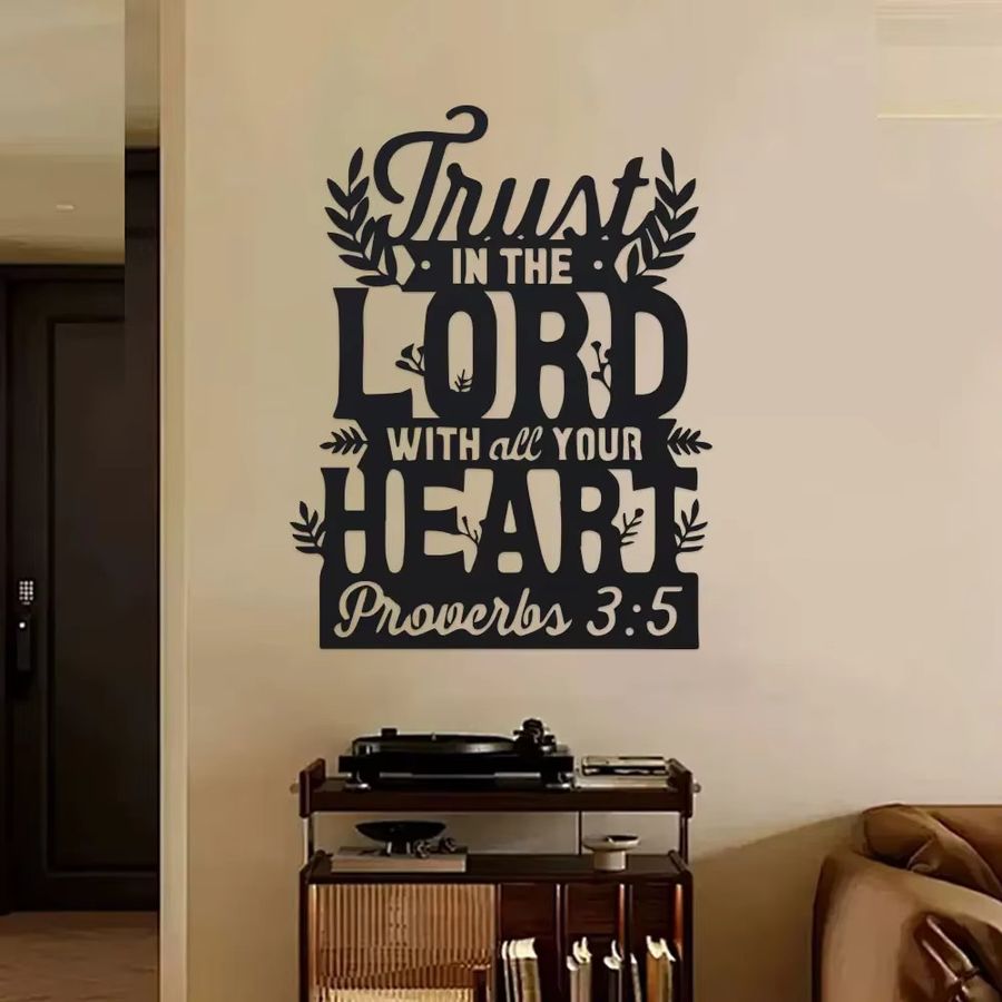 DDPNKL Metall-Wandkunst Sprichwörter 3:5 Trust in the Lord with All Your Heart Wanddekoration aus Eisen in Schwarz - Bild 4