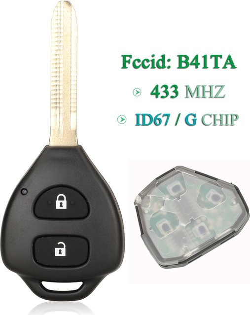 Jingyuqin Smart Remote Autoschlüssel mit 2-Tasten-Fernbedienung für Toyota Prius Hilux Etios Vios Yaris Innova Sw4 Camry, 433MHz ID67/G-Chip, Schwarz - Bild 1