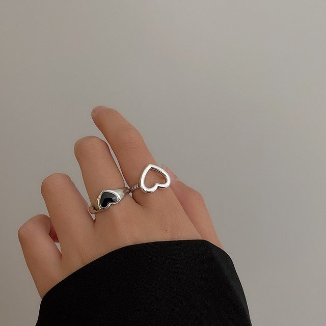 Ring Herz Vintage, Schwarz, Silber, Damen - Bild 1