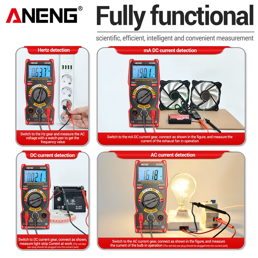 ANENG SZ309 Digitales Multimeter Professioneller Tester Spannungs- und Strommessgerät mit Hintergrundbeleuchtung in Rot - Bild 5