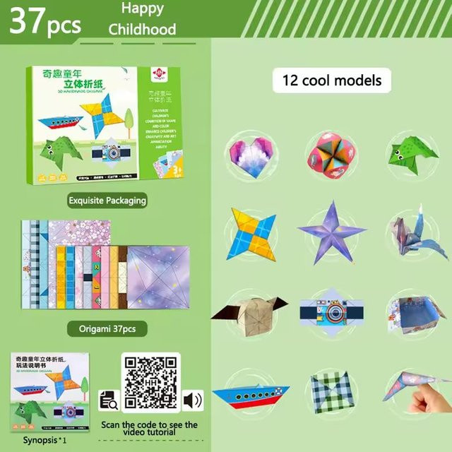 Discover Intime Origami Papier Bastelset mit 37 bunten Blättern für Kinder zum DIY Basteln - Bild 1