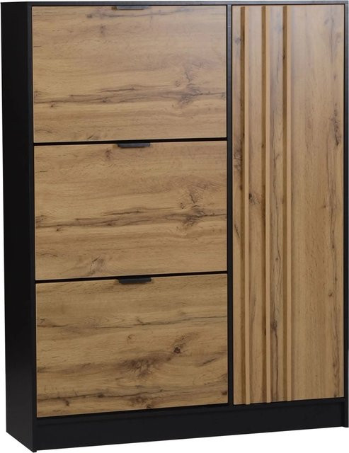 Merax Schuhschrank modern in Schwarz und Braun mit 3 Klappen, B/T/H: 100 x 30 x 130 cm - Bild 1