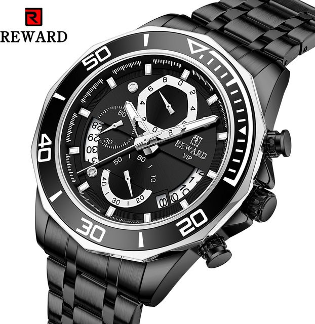 REWARD Armbanduhr, Quarz, Edelstahl, Schwarz, Herren, Leuchtzeiger - Bild 1