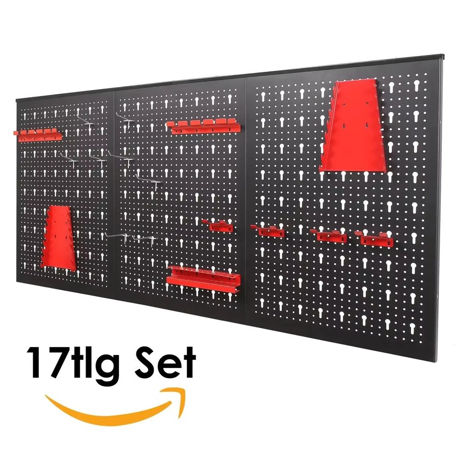 Fixkit Werkzeugwand aus Metall in Rot mit 17-teiligem Set Wändehaken, B/H: 120 x 60 cm, Tiefe: 2 cm - Bild 1