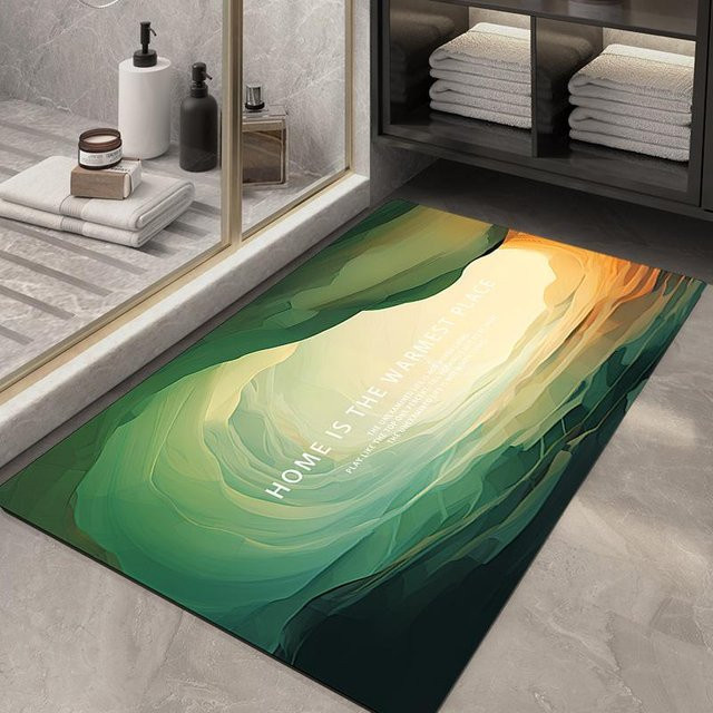 Saugfähige Anti-Rutsch Badezimmer-Bodenmatte aus Kieselalgen-Schlamm von Yiran Furniture, Design Marmor, Farbe: Grün, B/T: 90 x 60 cm - Bild 1