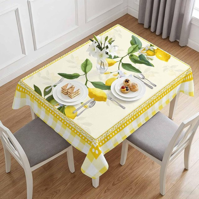 JINGYUE Pet Rechteckige Tischdecke mit Zitronenblüten und Blättern in Gelb, B/L: 140 x 300 cm - Bild 1