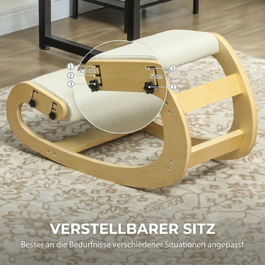 HOMCOM Ergonomischer Kniestuhl mit 6 verstellbaren Einstellungen und Holzbasis in Cremeweiß - Bild 4