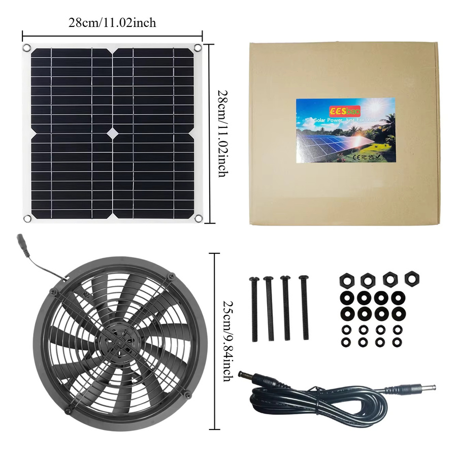 EESBAO Solar-Abluftventilator-Kit 15W in Schwarz für Gewächshaus, Hundehütte und Wohnmobil mit automatischer Belüftung und wetterfestem Design - Bild 5