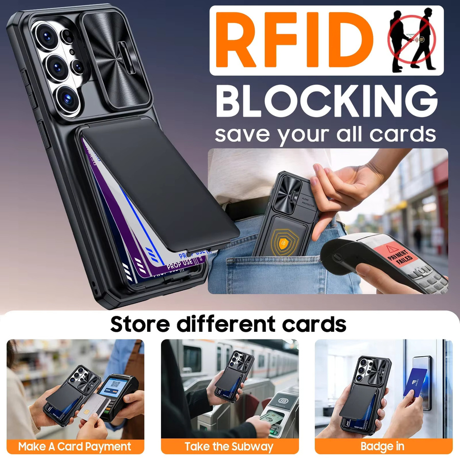 Samsung Galaxy S26 Ultra Wallet Case mit Kartenhalter, Schiebe-Kameraabdeckung und Standfunktion in Schwarz - Bild 2