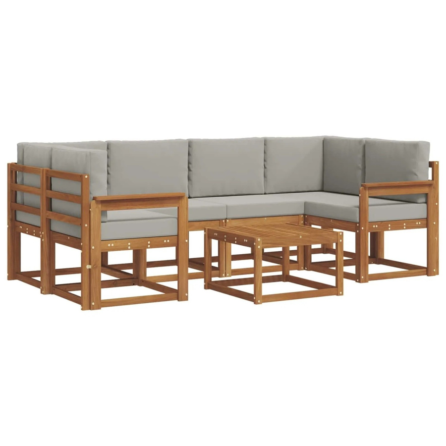 vidaXL Outdoor-Sofagarnitur 7-teilig aus Akazienholz in Natur mit hellgrauen Kissen im L-Shape Design - Bild 2