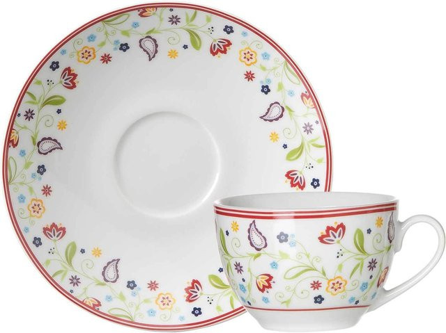 Ritzenhoff & Breker Kaffeetasse Shanti mit Untertasse aus Porzellan, floral, Mehrfarbig, 220 ml - Bild 1
