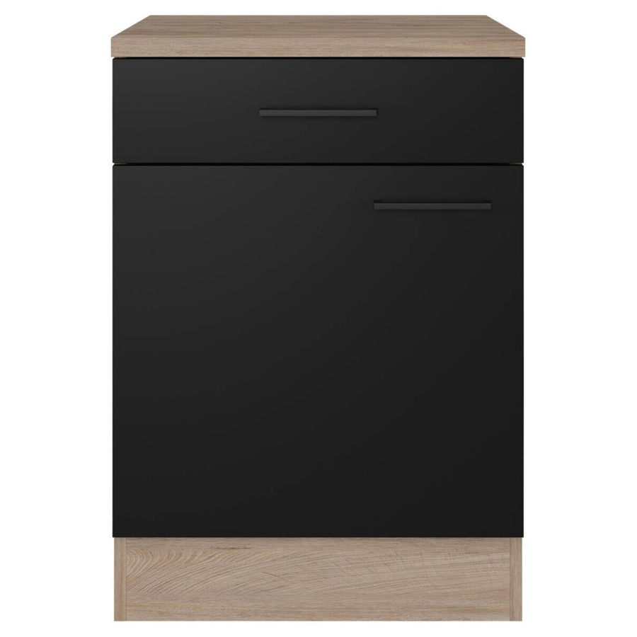 Küchenunterschrank Flex-Well Capri in Schwarz Matt mit Endgrain Oak Optik, B/H/T: 60 x 85 x 60 cm - Bild 5