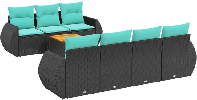 vidaXL 8-tlg. Gartensofa-Set in L-Form mit Kissen und Polyrattan, Schwarz und Blau - Bild 1