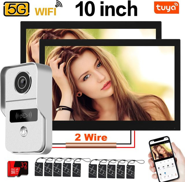 Tuya 2er-Set 1080P 5G WLAN Touch-Monitore für Apartment-Systeme und Heimsicherheit in Schwarz mit NFC-Entsperrung und App-Steuerung - Bild 1