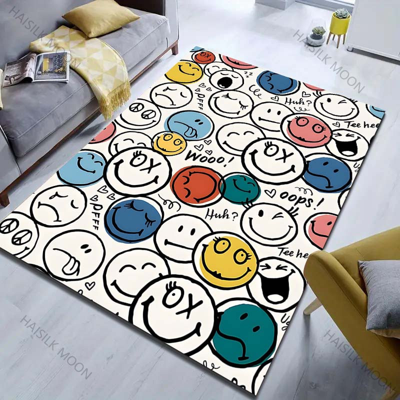 UQIDEHOME Kreativer Teppich mit Smiley-Gesichtsmuster in Multicolour, rutschfest und waschbar, B/T: 100 x 120 cm - Bild 2