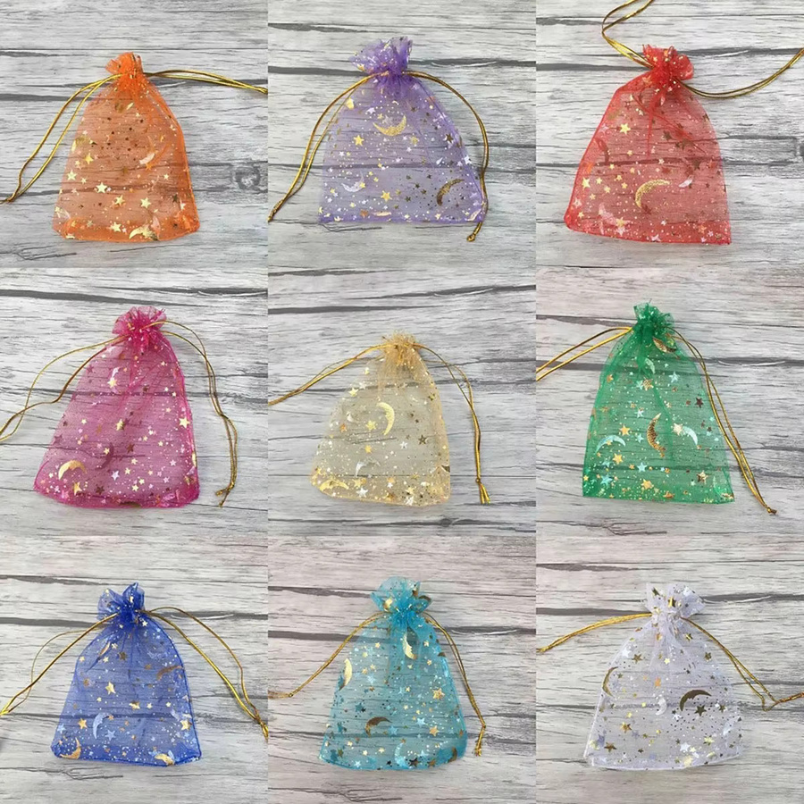 50 Organza Beutel mit Mond und Sternen in Gold für Hochzeiten, Partys und Schmuckverpackungen - Bild 2