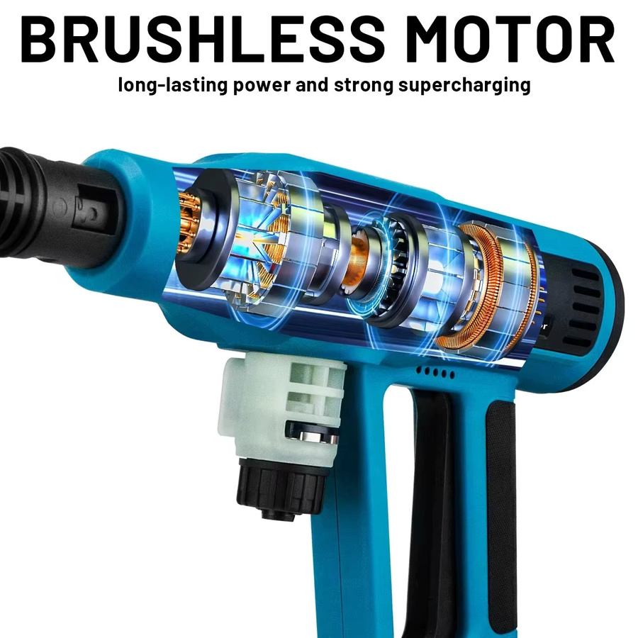 G Nadal 6in1 Hochdruck-Autowaschpistole mit 250 Bar und bürstenlosem Motor, elektrische Wasserwaschspritzpistole in Blau für Makita 18V LXT Akku - Bild 6
