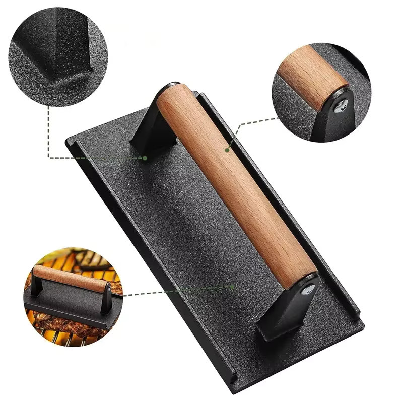DUTRIEUX Fleischpresse aus Gusseisen, rechteckige Grillpresse für Steak und Burger, Schwarz - Bild 1