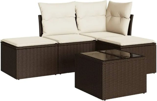 vidaXL 5-teiliges Gartenmöbel-Set in L-Form aus braunem Polyrattan mit UV-beständigen Kissen - Bild 1