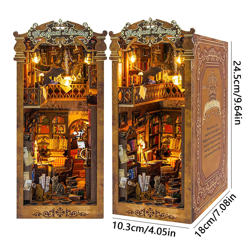 zuuton DIY Buch Nook Kit 3D Holz Bücherregal Set Retro Fantasy Design in Naturholzfarben mit Werkzeug - Bild 3