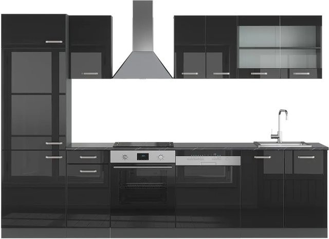 Vicco R-Line Küchenzeile Schwarz Hochglanz Anthrazit B/T/H: 300 x 60 x 207 cm - Bild 1