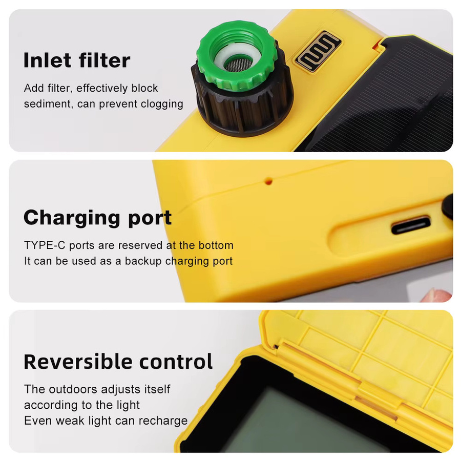 JUANJUAN WIFI Smart Garten Wasser Timer mit Solar-Ladefunktion und Regensensor, Automatischer Sprinkler Controller für Tropfbewässerung in Gelb - Bild 5