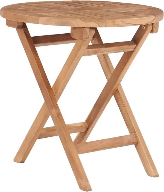vidaXL Klappbarer Gartentisch aus Teakholz in Braun, Durchmesser: 45 cm - Bild 1