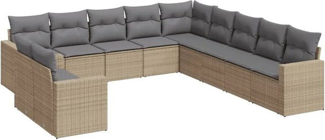 vidaXL 11-tlg. Garten-Sofagarnitur in L-Form aus PE-Rattan und pulverbeschichtetem Stahl in Beige-Grau mit Sitzkissen und Rückenkissen - Bild 1