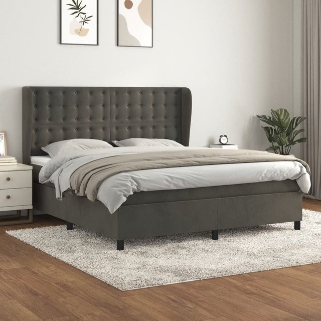 vidaXL Boxspringbett mit Matratze Dunkelgrau Samt B/T/H: 180 x 200 x 128 cm - Bild 3