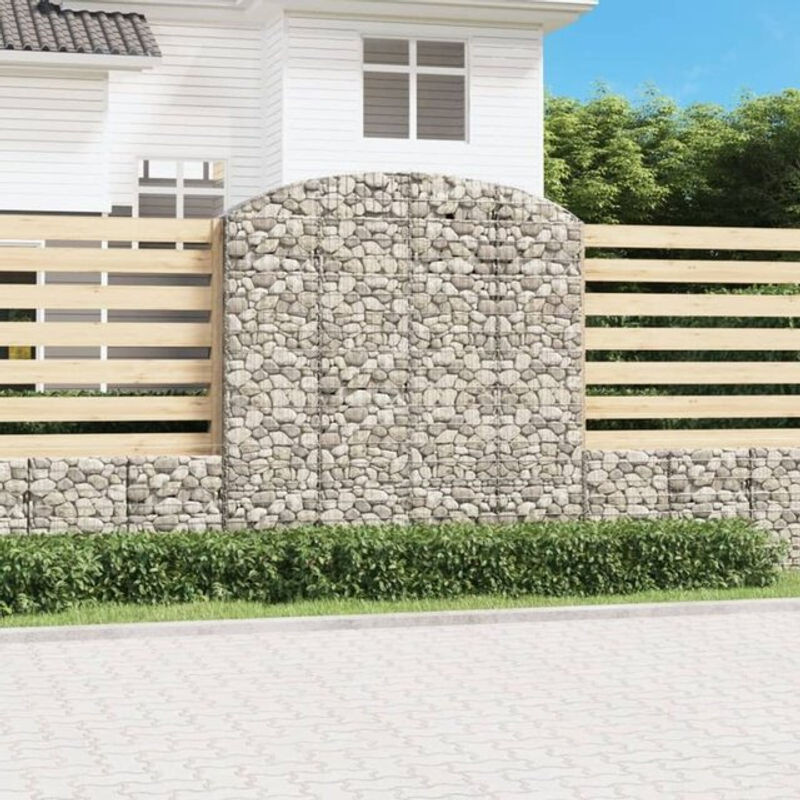 Vidaxl Gabione mit Hochbogen aus verzinktem Eisen in Silber, B/T/H: 200 x 50 x 200/220 cm - Bild 1