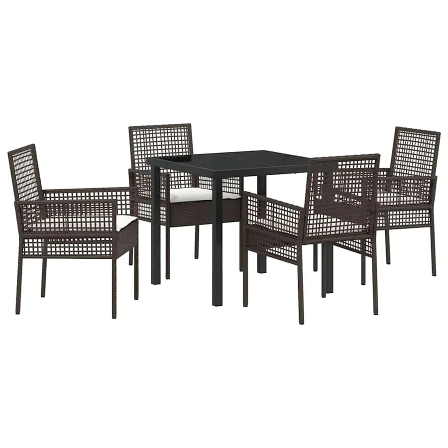 vidaXL 5-teiliges Garten Esszimmer Set aus Poly Rattan und Metall in Braun mit Kissen für Garten, Patio und Balkon, Tisch und 4 Stühle, B/T/H: 230 x 120 x 40 cm - Bild 2